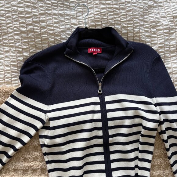 NEVER WORN STAUD SSENSE NAVY AND WHITE STRIPED RAFT ZIP UP CARDIGAN - Picture 5 of 6